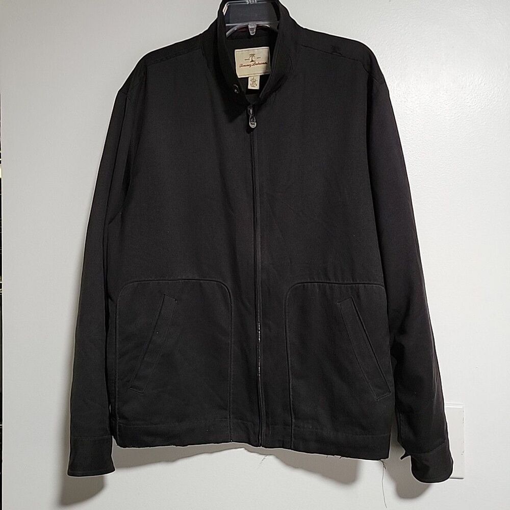 Mens Tommy Bahama size L  Black Silk  Full Zip Golf Casual Jacket